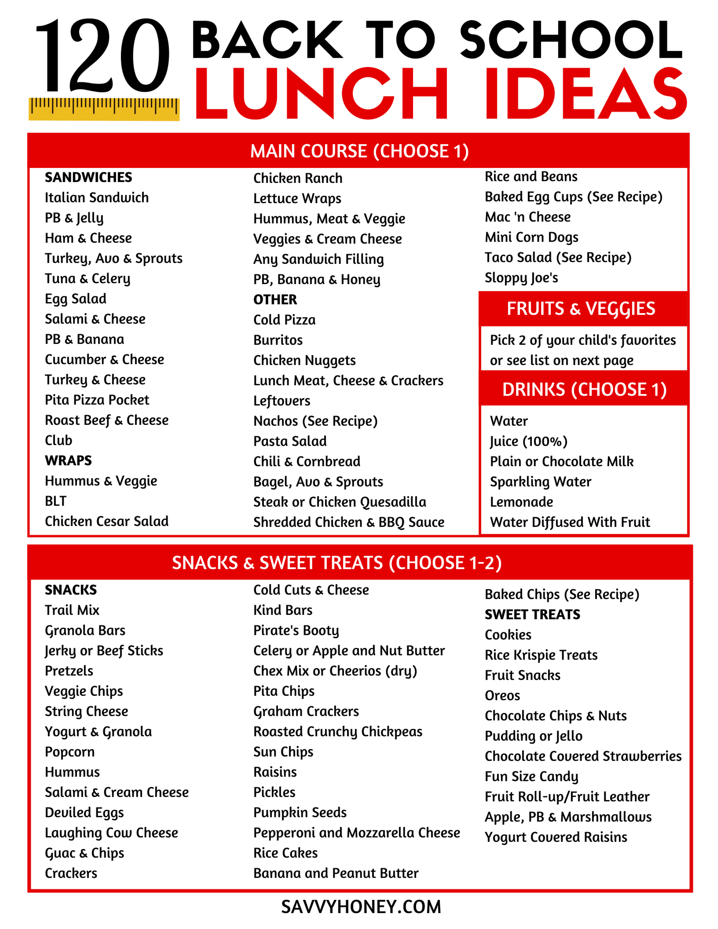 Ultimate List Of School Lunch Ideas Free Printable Lu - vrogue.co