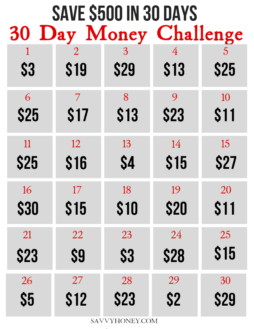 30 Day Money Saving Challenge Printable Printable Word Searches