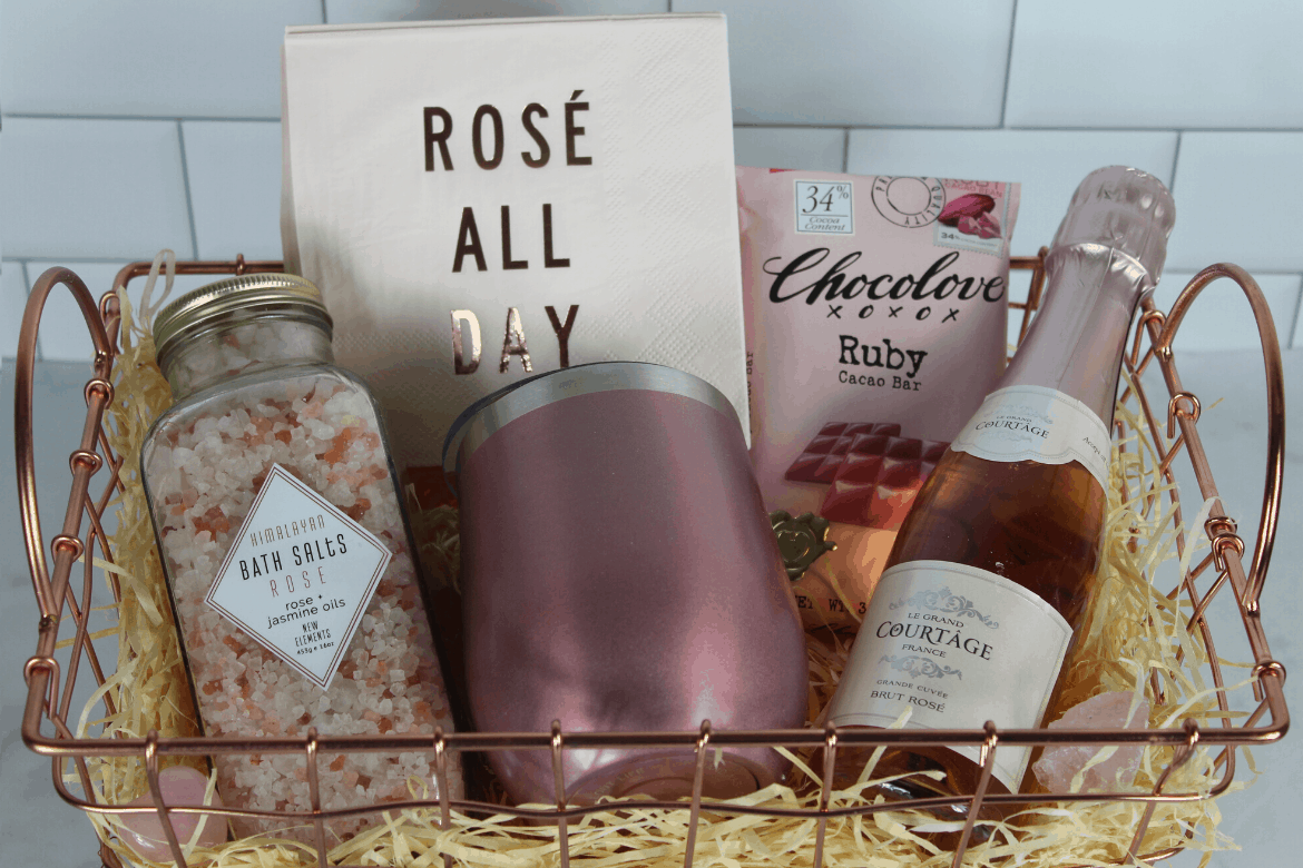 Cute DIY Ros Wine Gift Basket Idea For Women Savvy Honey